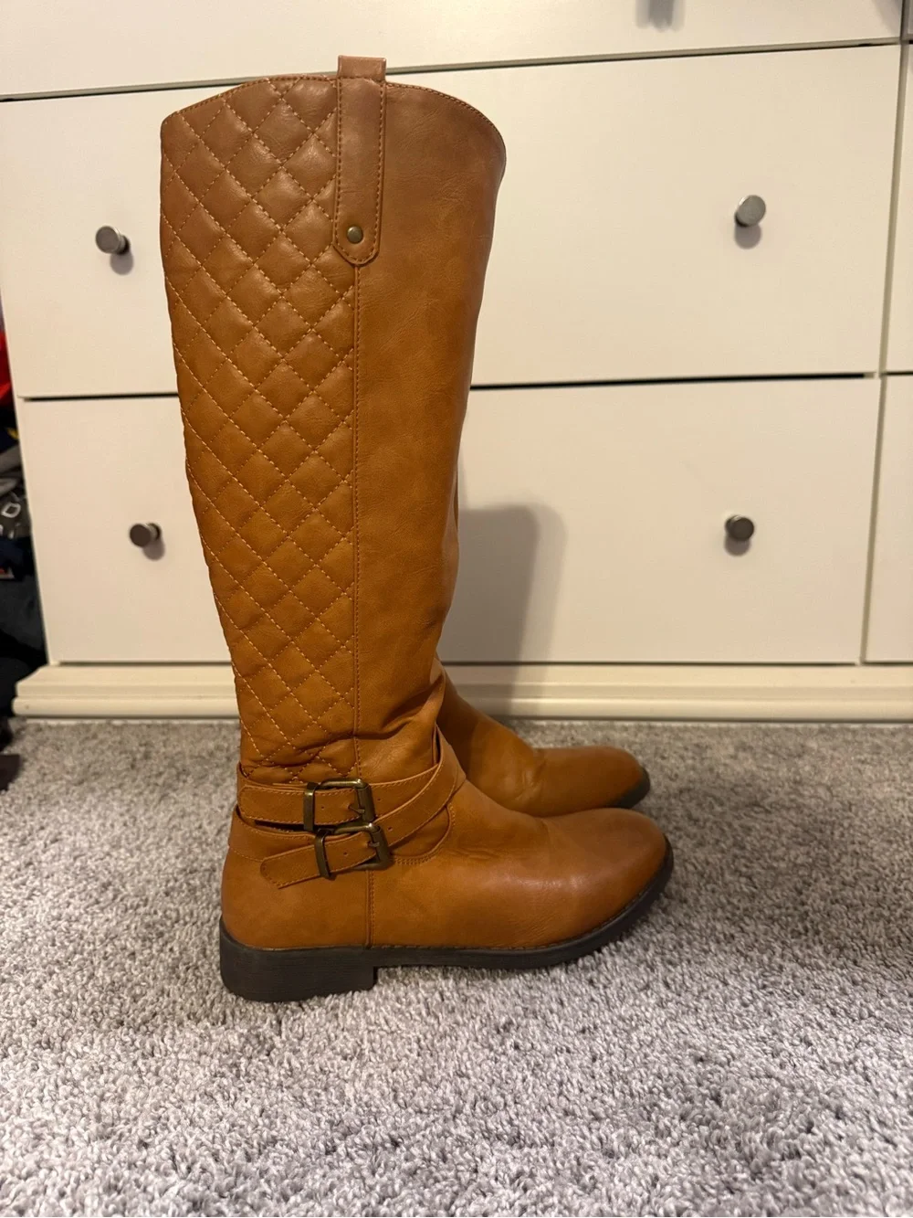 Vepose Quilted Over-the-Knee Riding Boots in Tan